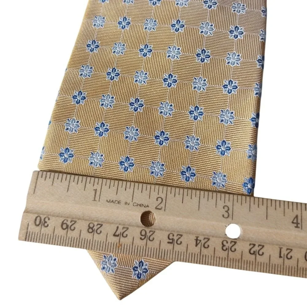 Brooks Brothers Mens Gold Blue Floral Medallion Silk Tie Made in USA NWT